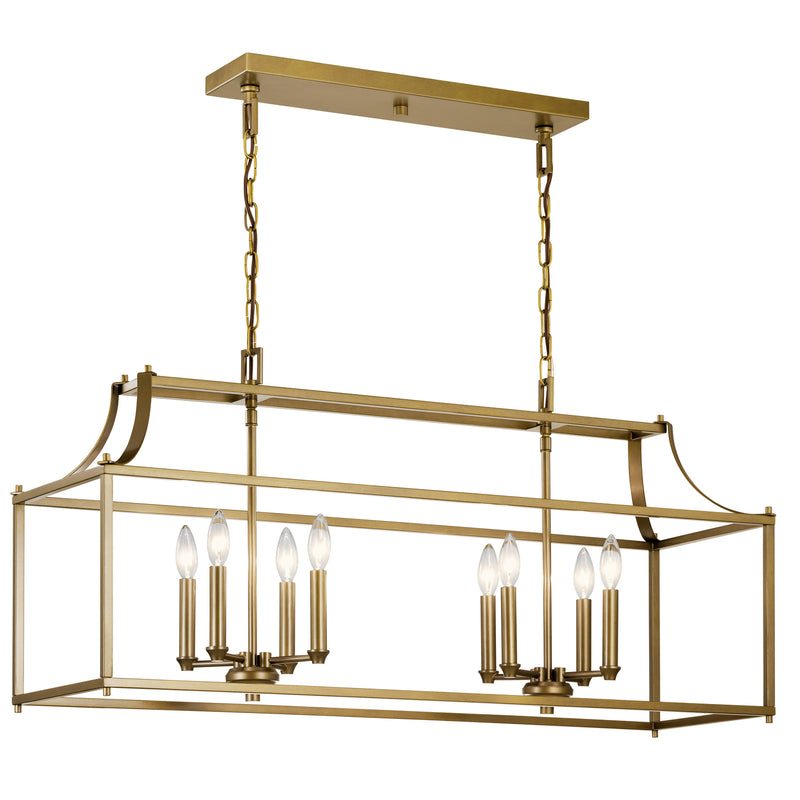 Kichler 42497NBR Eight Light Linear Chandelier, Natural Brass