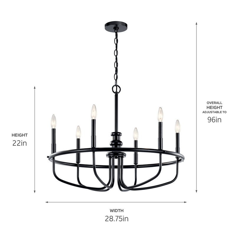 Kichler 52304BK Six Light Chandelier, Black (6)