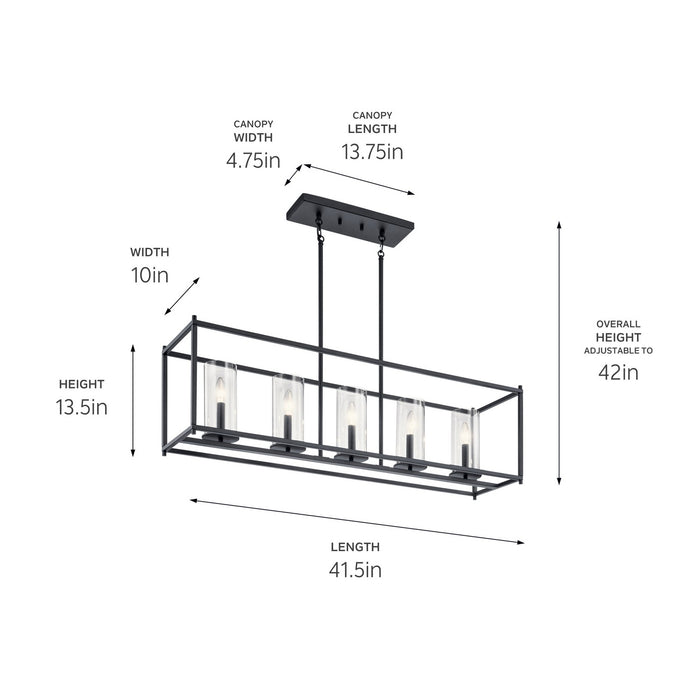 Kichler 43995BK Five Light Linear Chandelier, Black (5)