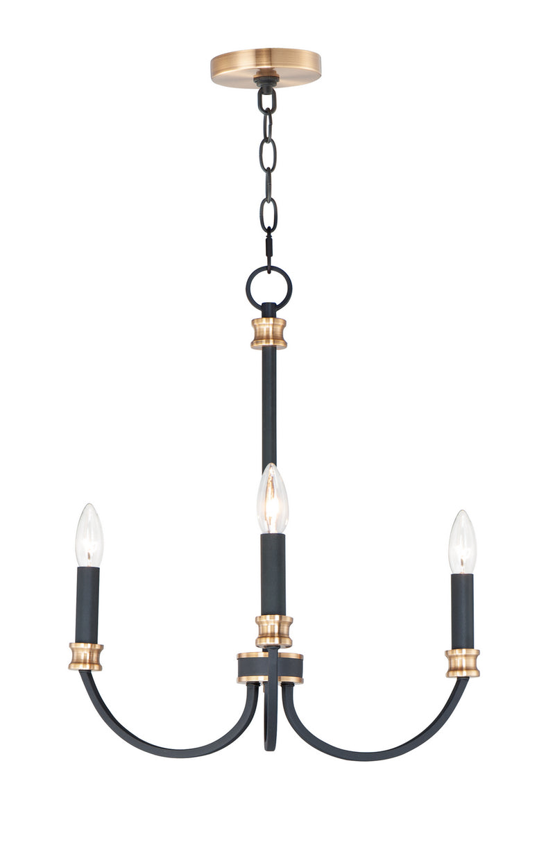 Maxim 11373BKAB Charlton Three Light Chandelier, Black / Antique Brass Main Image.jpg