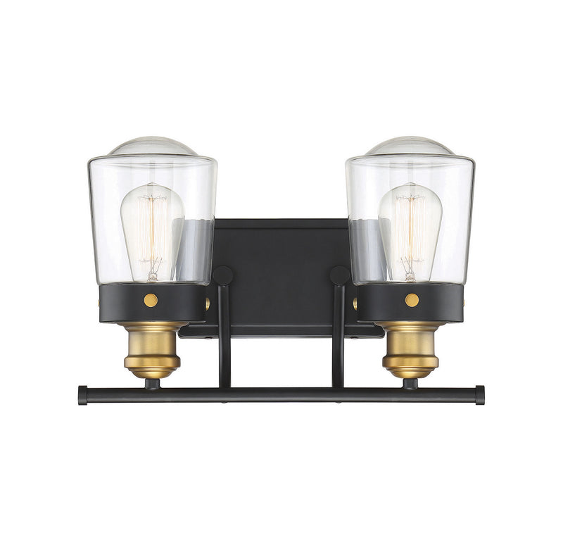 Savoy House 8-2069-2-51 Two Light Bath Bar, Vintage Black w/Warm Brass