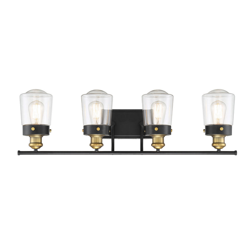 Savoy House 8-2069-4-51 Four Light Bath Bar, Vintage Black w/Warm Brass