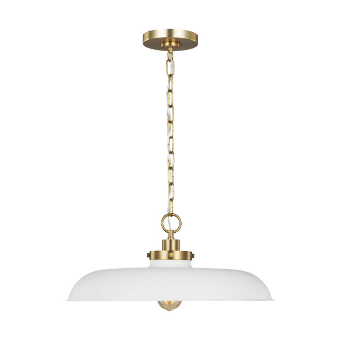 Visual Comfort Studio CP1231MWTBBS Wellfleet One Light Pendant, Matte White and Burnished Brass Main Image.jpg