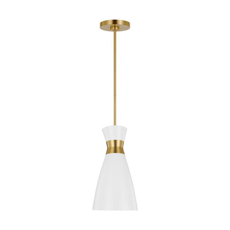 Visual Comfort Studio EP1221MWTBBS Heath One Light Pendant, Matte White and Burnished Brass Main Image.jpg
