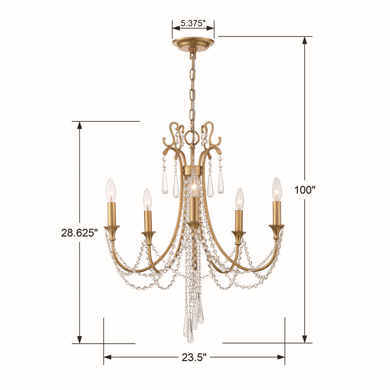 Crystorama ARC-1905-GA-CL-MWP Arcadia Five Light Chandelier Antique Gold Alternate Image 4.jpg