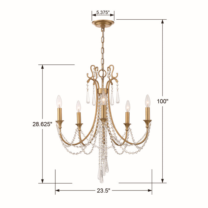 Crystorama ARC-1905-GA-CL-MWP Arcadia Five Light Chandelier Antique Gold Alternate Image 4.jpg