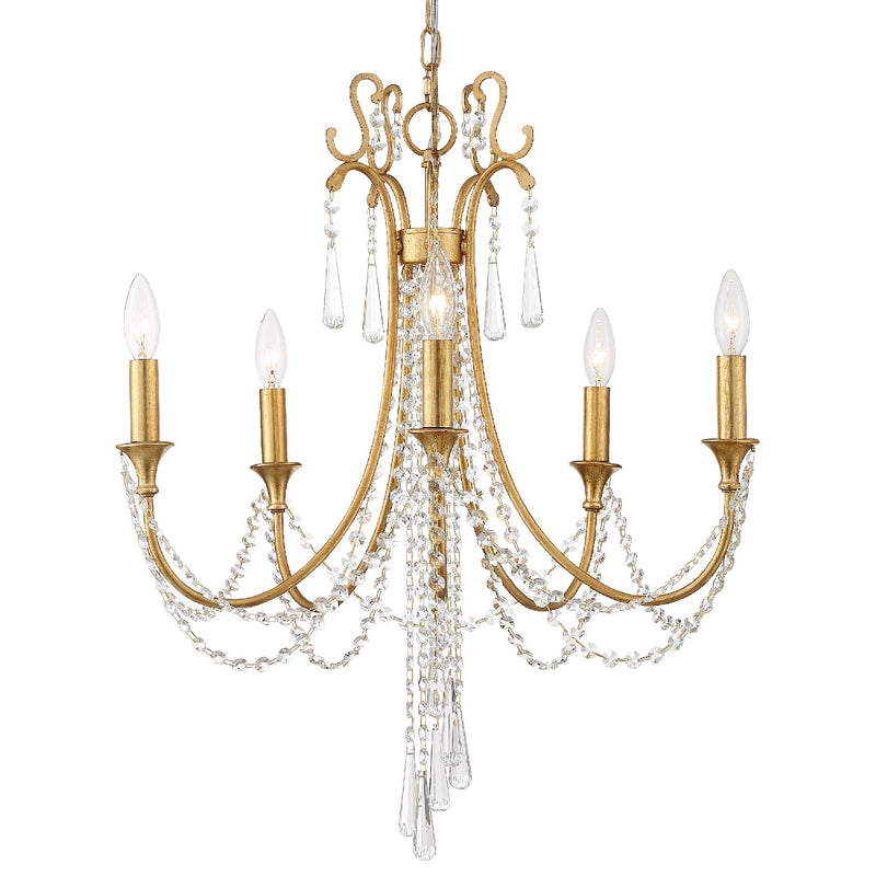 Crystorama ARC-1905-GA-CL-MWP Arcadia Five Light Chandelier Antique Gold Main Image.jpg