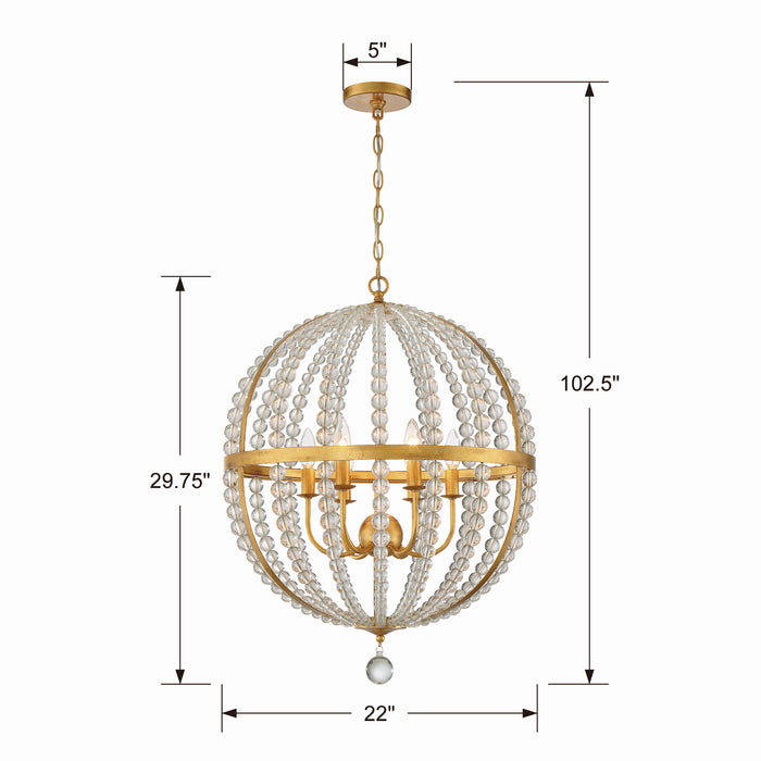 Crystorama ROX-A9006-GA Roxy Six Light Chandelier Antique Gold Alternate Image 2.jpg