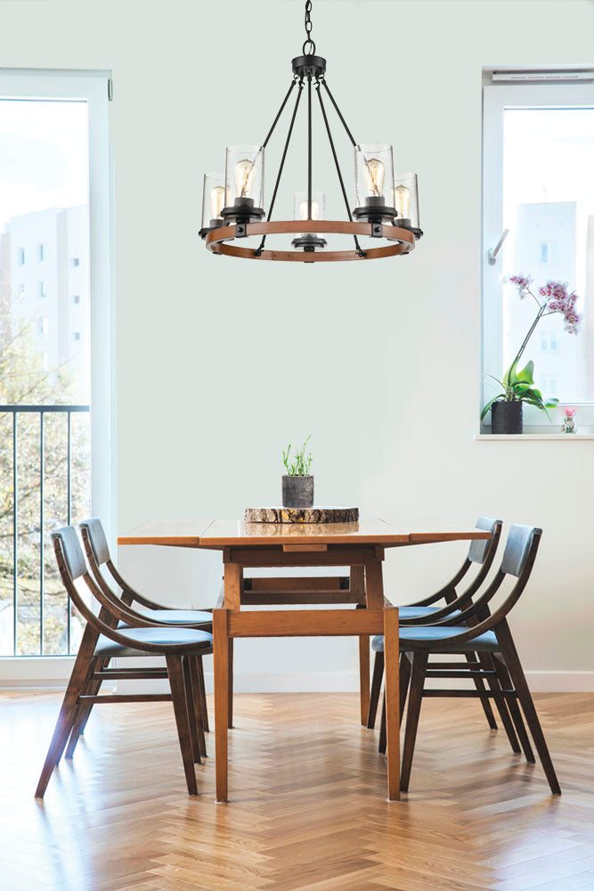 Millennium 3825-MB/WG Taos Five Light Chandelier, Matte Black/Wood Grain Alternate Image 4.jpg