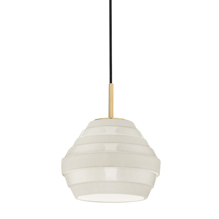 Hudson Valley 1383-AGB/WH Calverton One Light Pendant, Aged Brass/Soft Off White Main Image.jpg