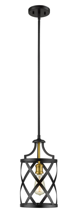 Z-Lite 481MP-MB-OBR Malcalester One Light Mini Pendant, Matte Black / Olde Brass Main Image.jpg