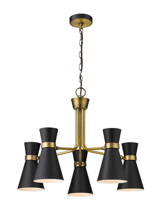 Z-Lite 728-5MB-HBR Soriano Five Light Chandelier, Matte Black / Heritage Brass Main Image.jpg