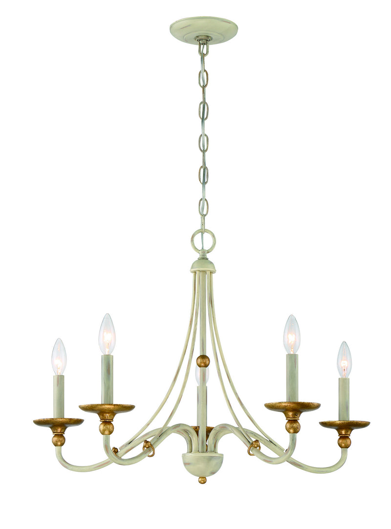 Minka-Lavery 1044-701 Westchester County Five Light Chandelier, Farm House White W/ Gilded Gold Leaf Main Image.jpg