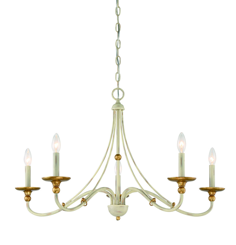 Minka-Lavery 1045-701 Westchester County Five Light Chandelier, Farm House White W/ Gilded Gold Leaf Main Image.jpg