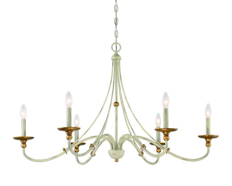 Minka-Lavery 1046-701 Westchester County Six Light Chandelier, Farm House White W/ Gilded Gold Leaf Main Image.jpg