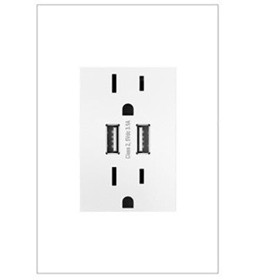 adorne® ARTRUSB153W4WP Dual-USB Outlet with Gloss White Wall Plate, White Main Image.jpg