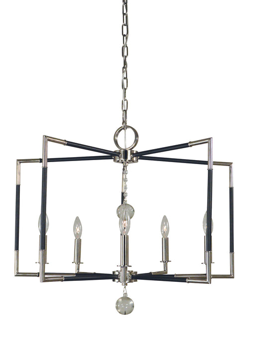 Framburg 5046 PN/MBLACK Felicity Five Light Chandelier, Polished Nickel with Matte Black Accents Main Image.jpg