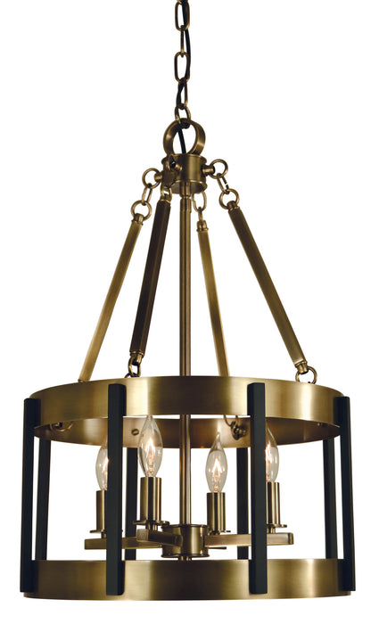 Framburg 4664 AB/MBLACK Pantheon Four Light Chandelier, Antique Brass with Matte Black Main Image.jpg