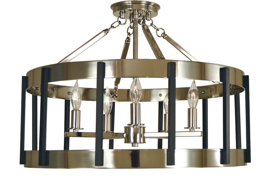 Framburg 4666 PN/MBLACK Pantheon Five Light Flush / Semi-Flush Mount, Polished Nickel with Matte Black Main Image.jpg