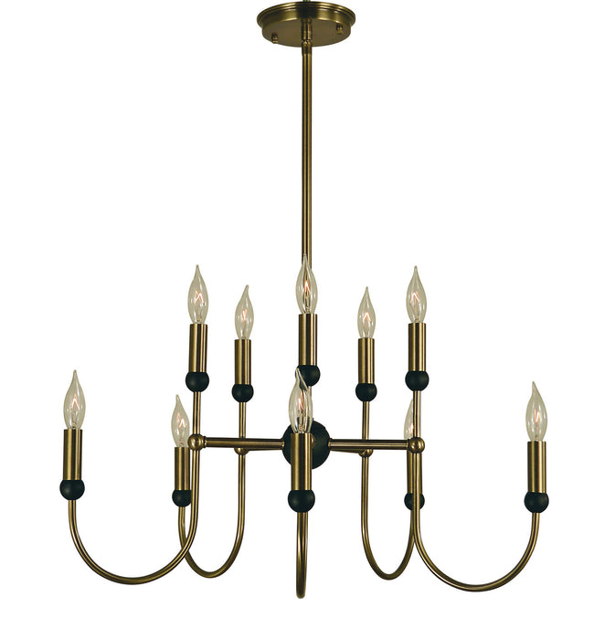 Framburg 4795 AB/MBLACK Nicole Ten Light Chandelier, Antique Brass with Matte Black Main Image.jpg