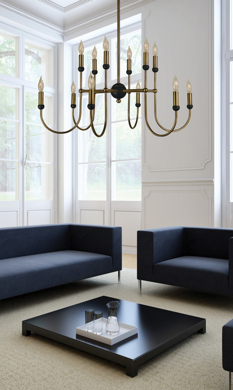 Framburg 4798 AB/MBLACK Nicole 12 Light Chandelier, Antique Brass with Matte Black Alternate Image.jpg