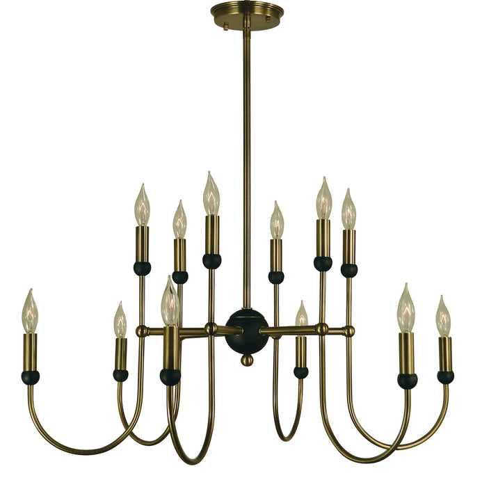 Framburg 4798 AB/MBLACK Nicole 12 Light Chandelier, Antique Brass with Matte Black Main Image.jpg