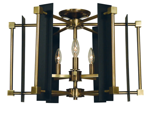 Framburg 4803 AB/MBLACK Louvre Five Light Flush / Semi-Flush Mount, Antique Brass with Matte Black Accents Main Image.jpg