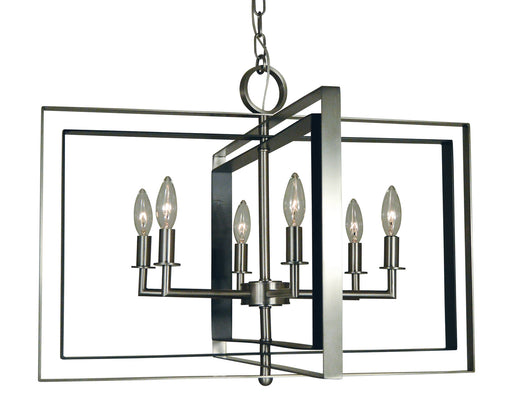 Framburg 4866 BN/MBLACK Symmetry Six Light Chandelier, Brushed Nickel with Matte Black Accents Main Image.jpg