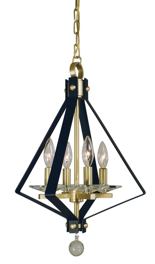 Framburg 4924 SB/MBLACK Ice Four Light Chandelier, Satin Brass with Matte Black Accents Main Image.jpg