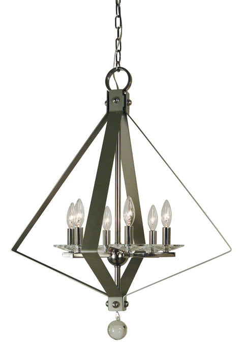 Framburg 4926 PN/SP Ice Six Light Chandelier, Polished Nickel with Satin Pewter Accents Main Image.jpg