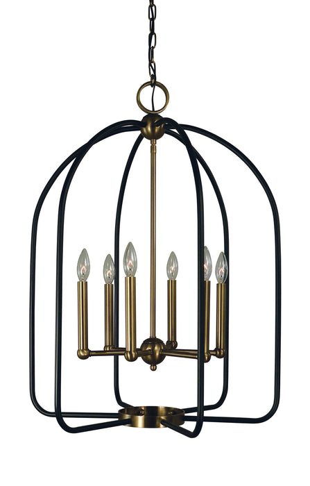 Framburg 4936 AB/MBLACK Boulevard Six Light Chandelier, Antique Brass with Matte Black Accents Main Image.jpg