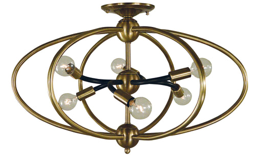 Framburg 4947 AB/MBLACK Orbit Six Light Flush /Semi Flush Mount, Antique Brass with Matte Black Accents Main Image.jpg