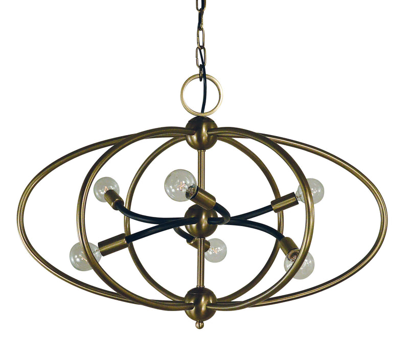 Framburg 4948 AB/MBLACK Orbit Six Light Chandelier, Antique Brass with Matte Black Accents Main Image.jpg