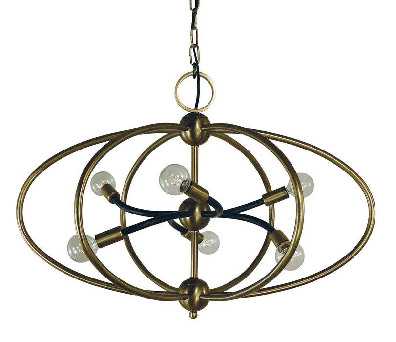 Framburg 4948 AB/MBLACK Orbit Six Light Chandelier, Antique Brass with Matte Black Accents Main Image.jpg