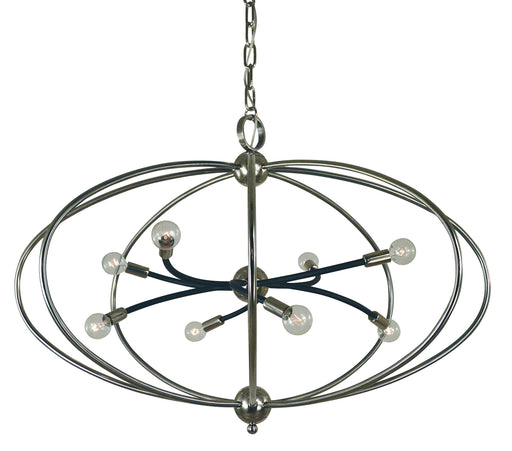 Framburg 4949 PN/MBLACK Orbit Eight Light Chandelier, Polished Nickel with Matte Black Accents Main Image.jpg