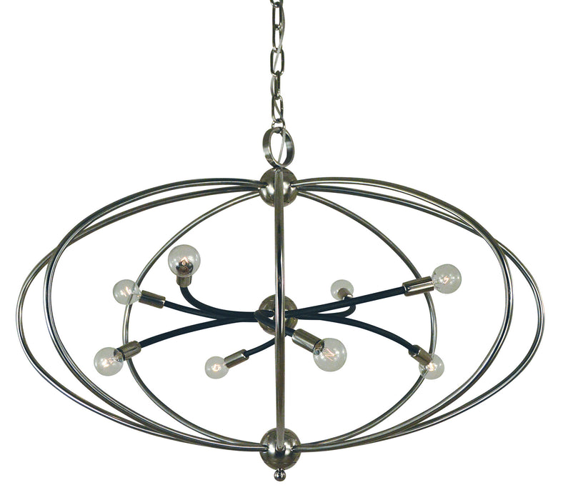 Framburg 4949 PN/MBLACK Orbit Eight Light Chandelier, Polished Nickel with Matte Black Accents Main Image.jpg