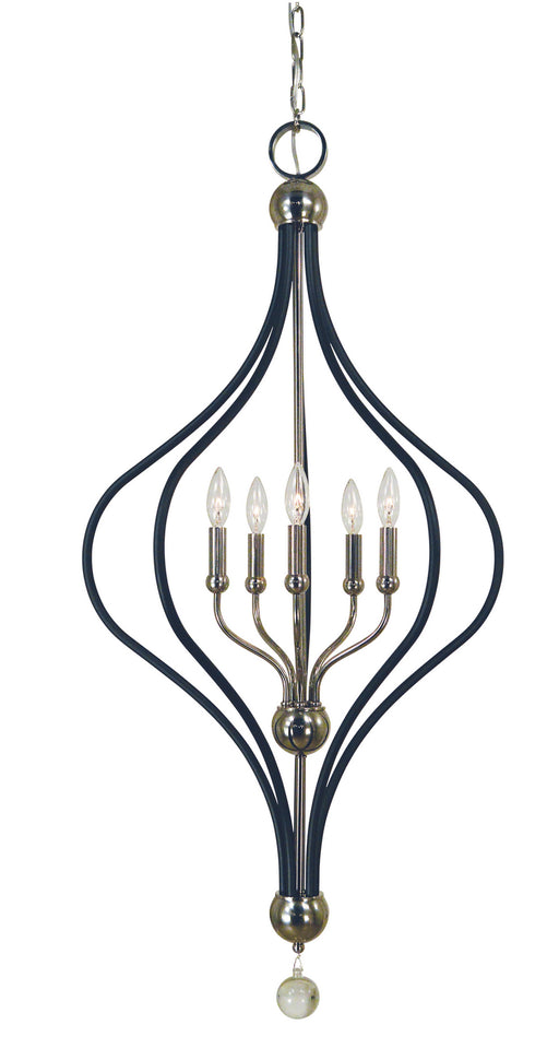 Framburg 4950 PN/MBLACK Boulevard Five Light Chandelier, Polished Nickel with Matte Black Accents Main Image.jpg