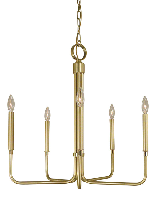 Framburg 4955 SB/PB Lara Five Light Chandelier, Satin Brass with Polished Brass Accents Main Image.jpg