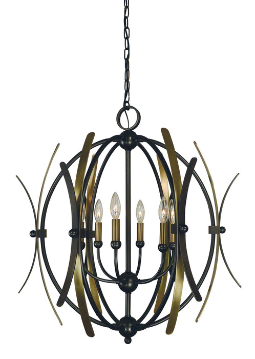 Framburg 5055 MB/AB Monique Six Light Chandelier, Mahogany Bronze with Antique Brass Accents Main Image.jpg