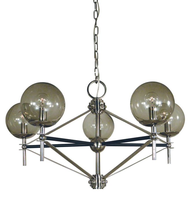 Framburg 5065 PN/MBLACK Calista Five Light Chandelier, Polished Nickel with Matte Black Accents Main Image.jpg