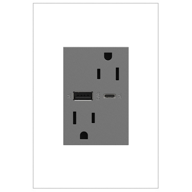 adorne® ARTRUSB156ACM4 15A Tamper-Resistant Ultra-Fast USB Type-A/C Outlet, Magnesium Main Image.jpg
