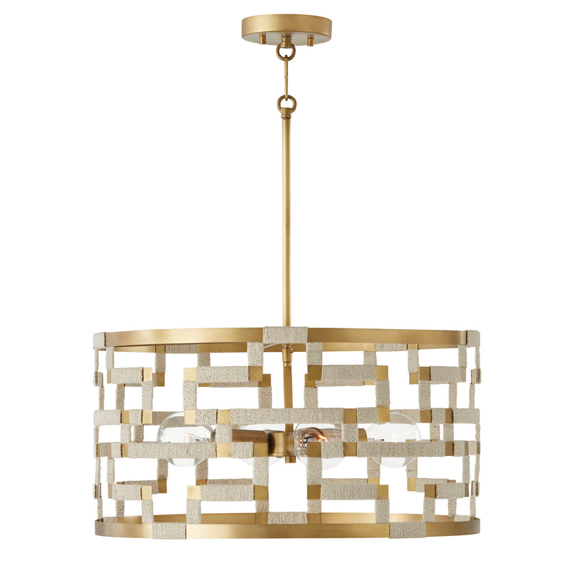 Capital Lighting 341041NL Hala Four Light Pendant, Bleached Natural Jute and Patinaed Brass Main Image.jpg