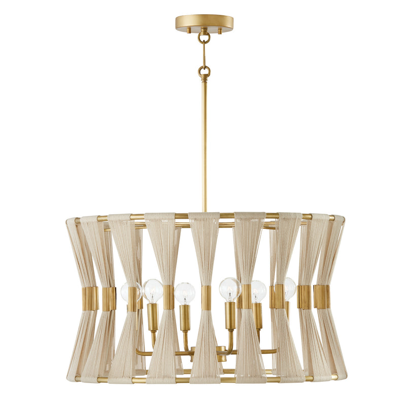 Capital Lighting 341161NP Bianca Six Light Pendant, Bleached Natural Rope and Patinaed Brass Main Image.jpg