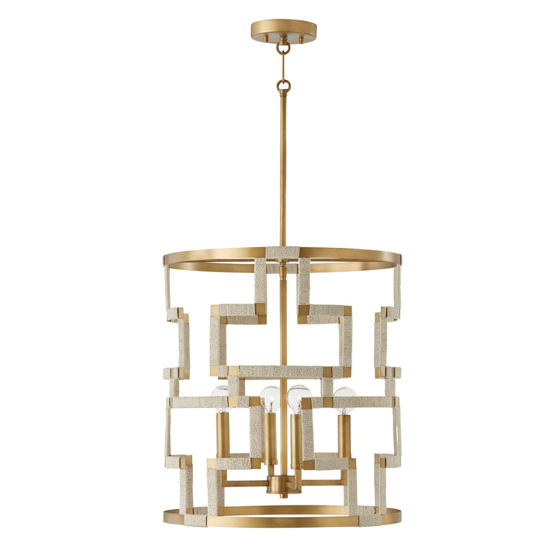 Capital Lighting 541041NL Hala Four Light Foyer Pendant, Bleached Natural Jute and Patinaed Brass Main Image.jpg