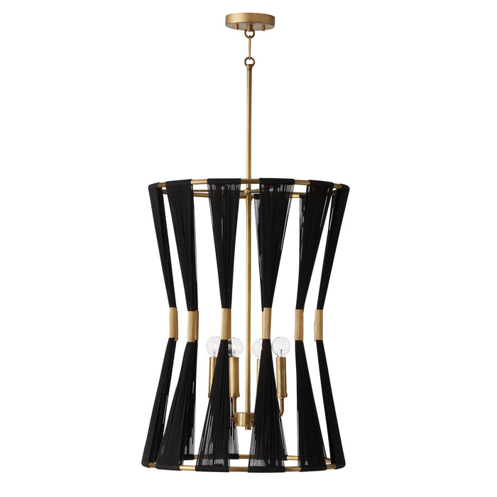 Capital Lighting 541141KP Bianca Four Light Foyer Pendant, Black Rope and Patinaed Brass Main Image.jpg