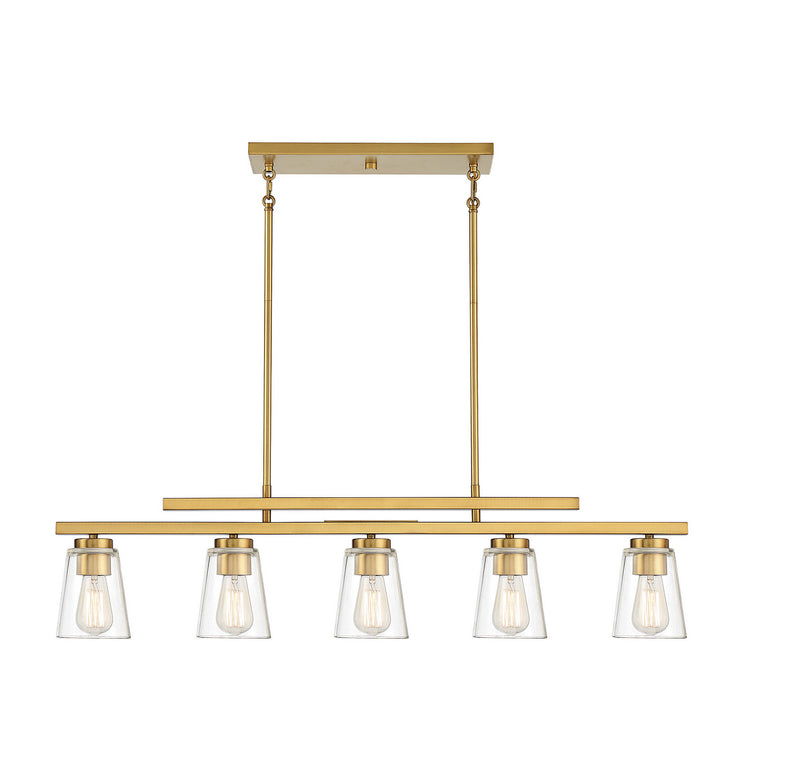 Savoy House 1-1023-5-322 Five Light Linear Chandelier, Warm Brass