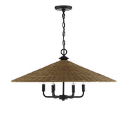Savoy House 7-7772-6-180 Six Light Pendant, Matte Black w/Dark Rattan