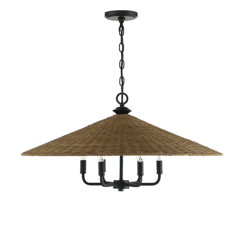 Savoy House 7-7772-6-180 Six Light Pendant, Matte Black w/Dark Rattan