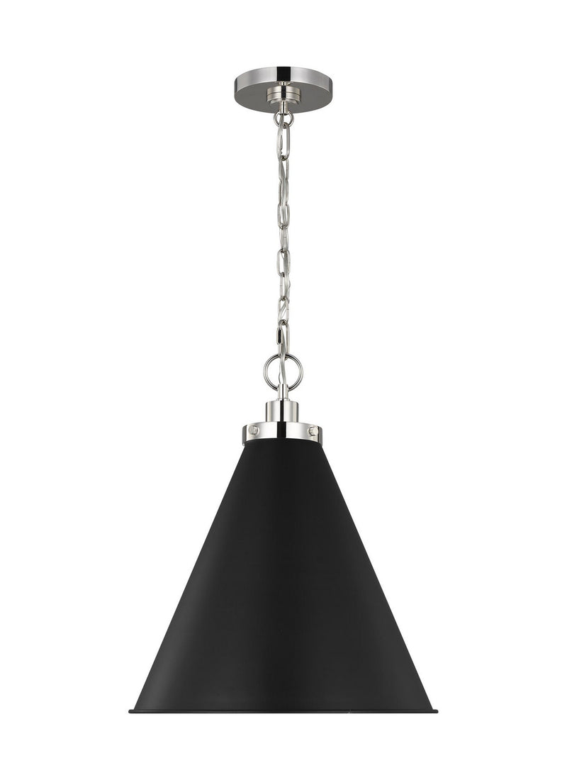 Visual Comfort Studio CP1271MBKPN Wellfleet One Light Pendant, Midnight Black and Polished Nickel Main Image.jpg