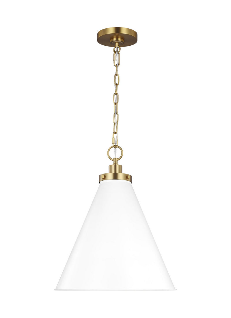 Visual Comfort Studio CP1271MWTBBS Wellfleet One Light Pendant, Matte White and Burnished Brass Main Image.jpg
